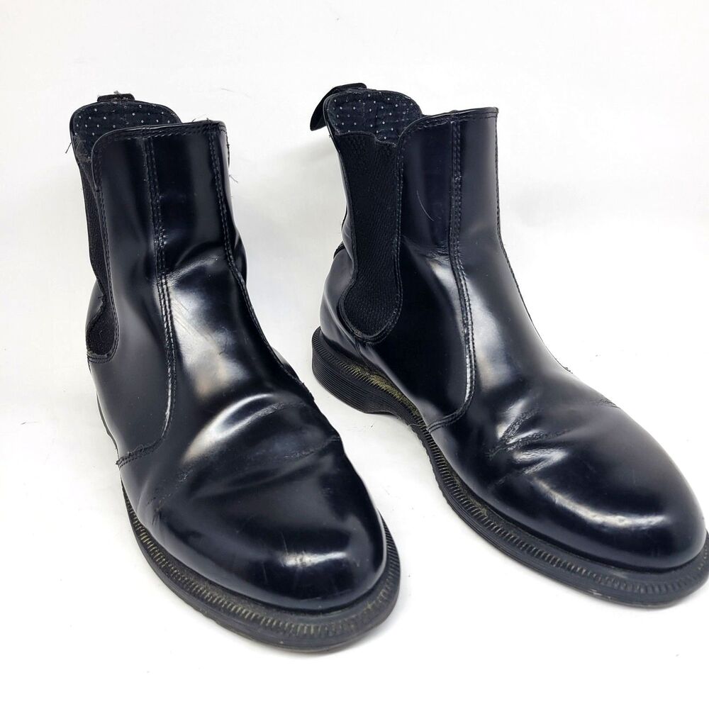 Dr. Martens "FLORA" Womens Black Leather Chelsea Ankle Boots Size US 8